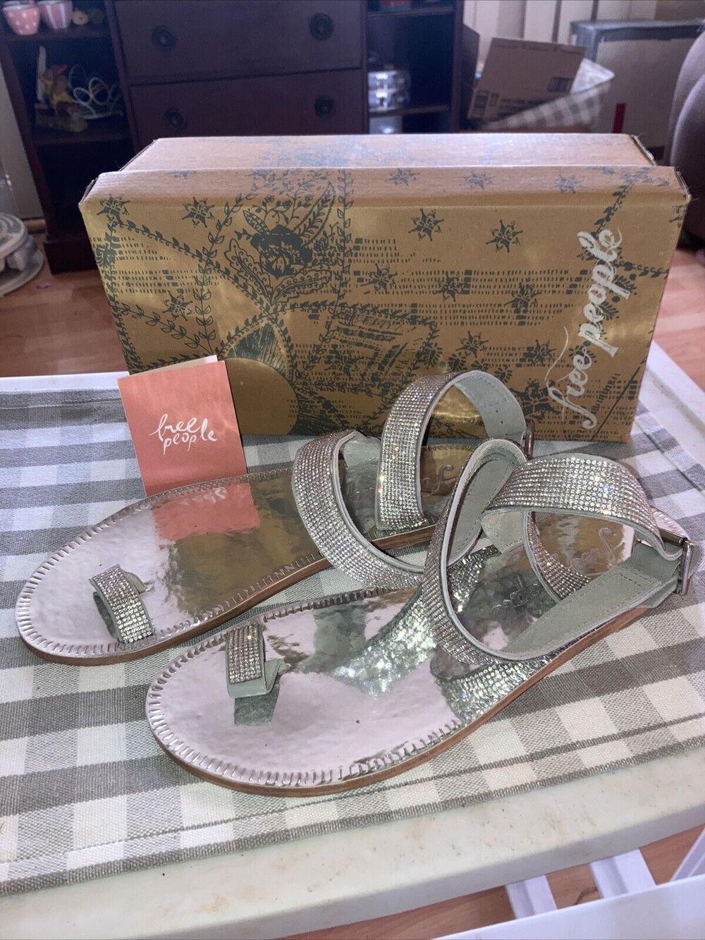 Free People Sunset Cruise Sandals Silver Rhinestone Sz 10/41 New In Box